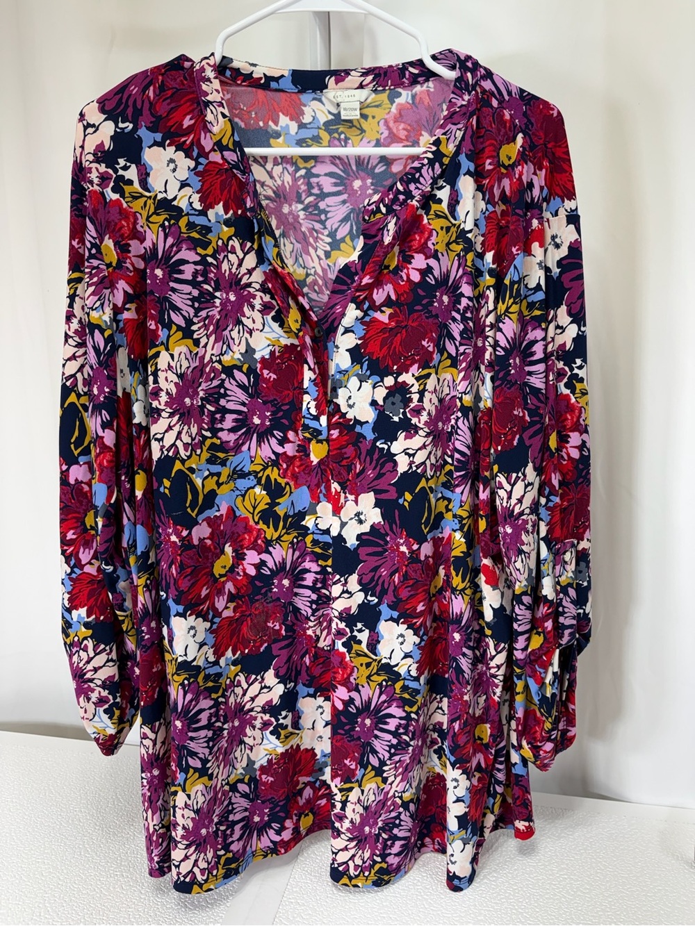 Cato Floral V-Neck Tunic in Magenta Navy and Gold 3946